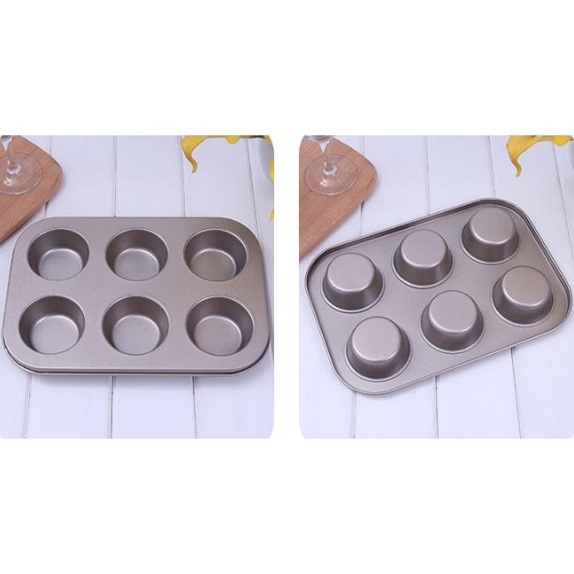 Khuôn làm bánh chống dính 6 ô hình tròn - cupcake