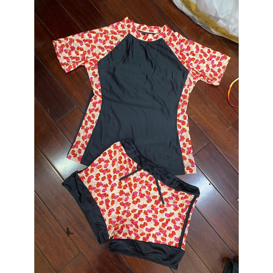 Bikini họa tiết liền cộc tay kín, đồ bơi thể thao nữ ngắn tay Korean SAVVY short sleeve bikini swimsuit,swimwear summer