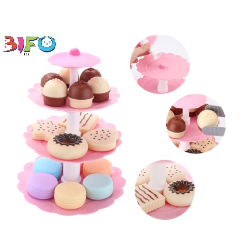 Đồ chơi cắt bánh sinh nhật 3 tầng 23 chi tiết mô phỏng bánh Macarons bánh quy đồ chơi cho trẻ em