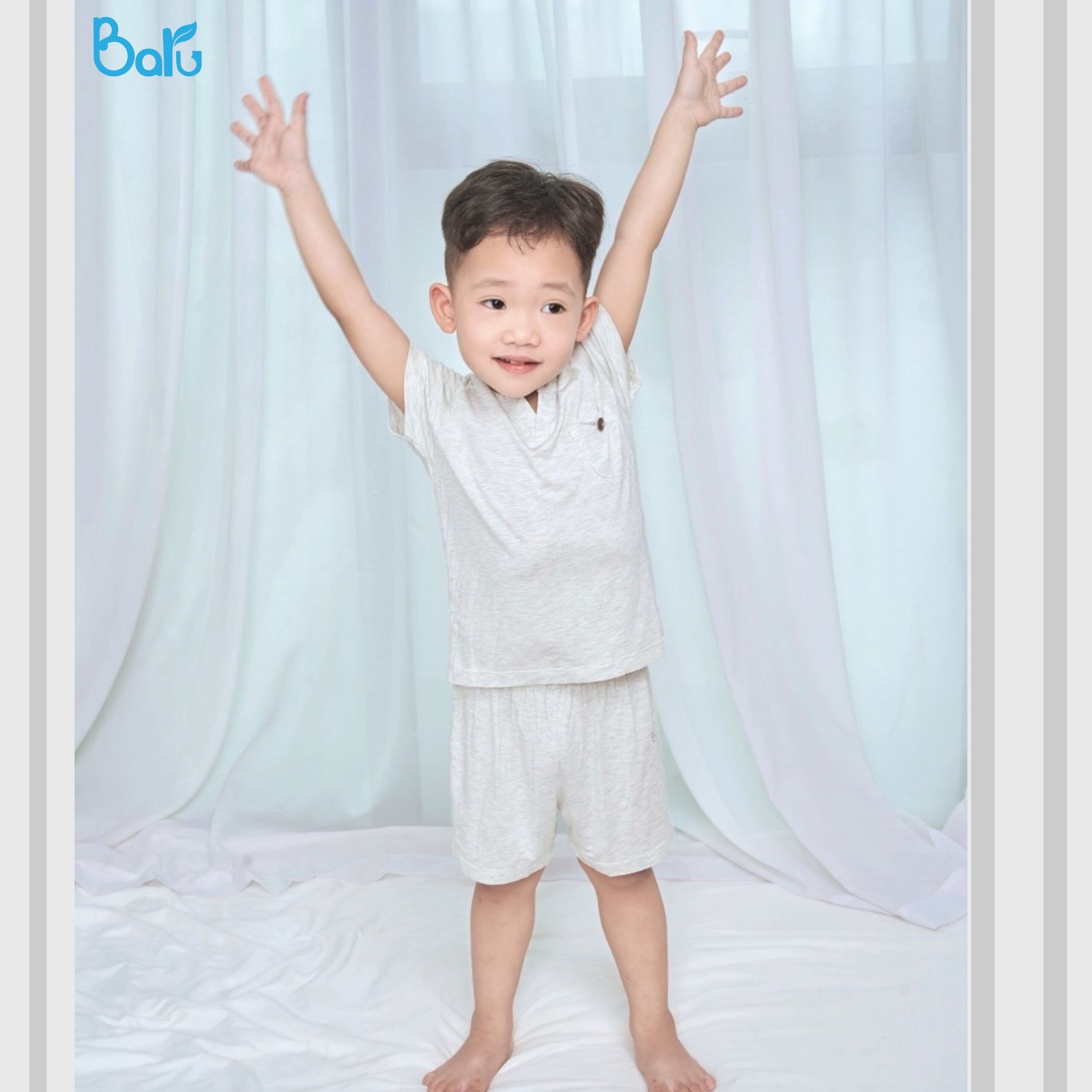 Bộ cộc tay cổ V  BARU mềm, nhẹ, thoáng cho bé  quần áo trẻ em ( 9M -4Y )