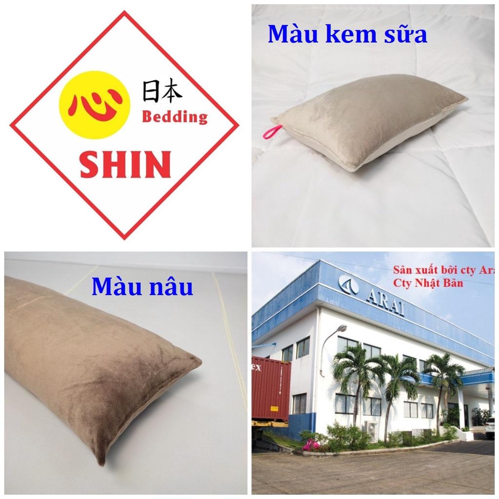 Gối ôm cho bé 30x80cm vải lông nhung cao cấp màu nâu  mềm mại mượt mà và an toàn hàng cty Nhật Bản