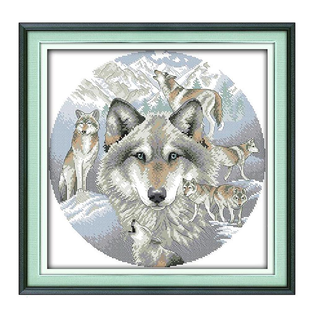 Dimensions Stamped Cross Stitch Kits for Beginner Wolf Pattern 14CT 15x15''