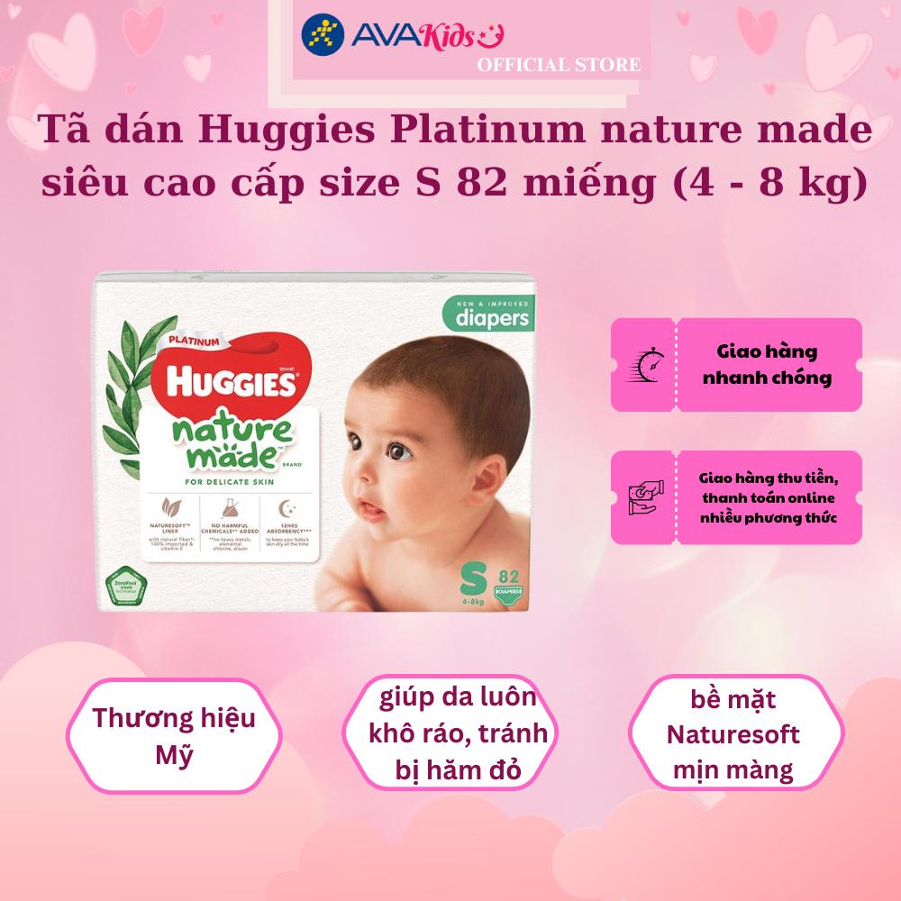 Tã dán Huggies Platinum nature made siêu cao cấp size S 82 miếng (4 - 8 kg)