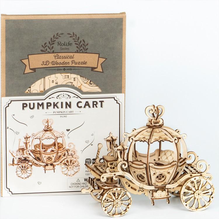 Đồ chơi lắp ráp gỗ 3D Mô hình Xe Ngựa Bí Ngô Pumpkin Cart TG302