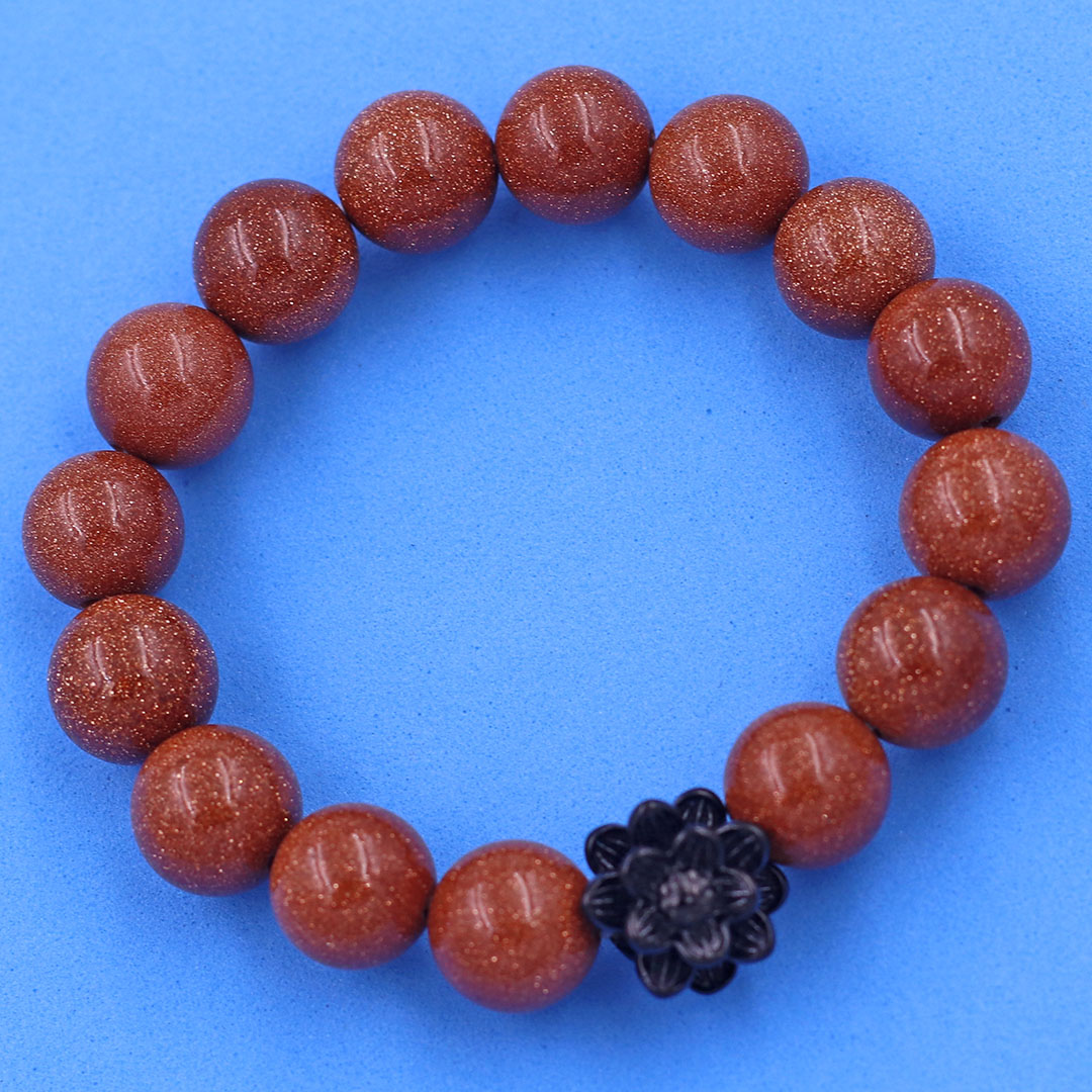 Vòng chuỗi đeo tay đá kim sa 12 ly charm hoa sen inox đen, vòng chuỗi phong thuỷ, bông sen inox, vòng chuỗi hạt, vòng chuỗi tay charm bông sen inox