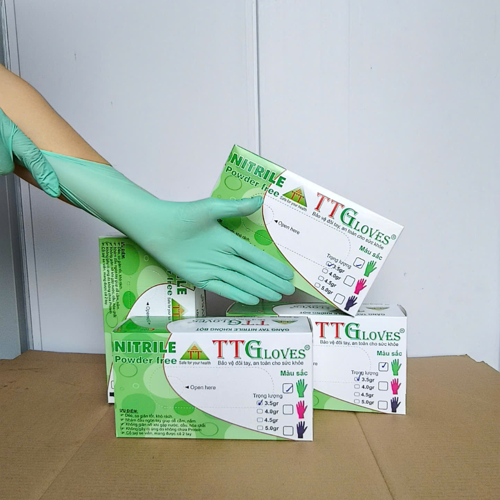 Găng Tay Y Tế Size M Màu Xanh Lá (100 Chiếc)_Không Bột Nitrile TTGLOVES