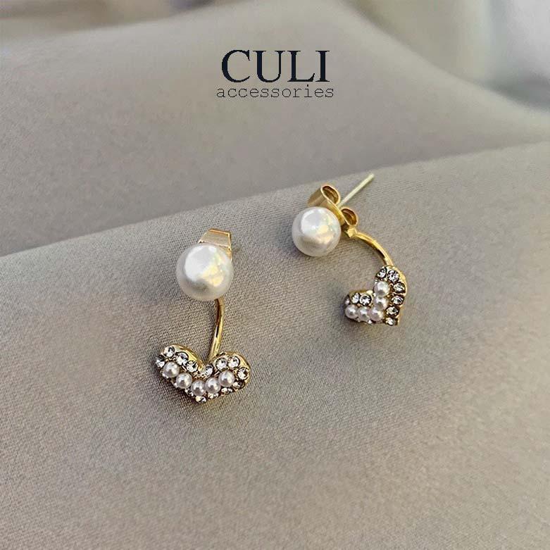 Khuyên tai, hoa tai hình trái tim kết hạt trai xinh xắn phong cách Hàn Quốc HT620 - Culi accessories
