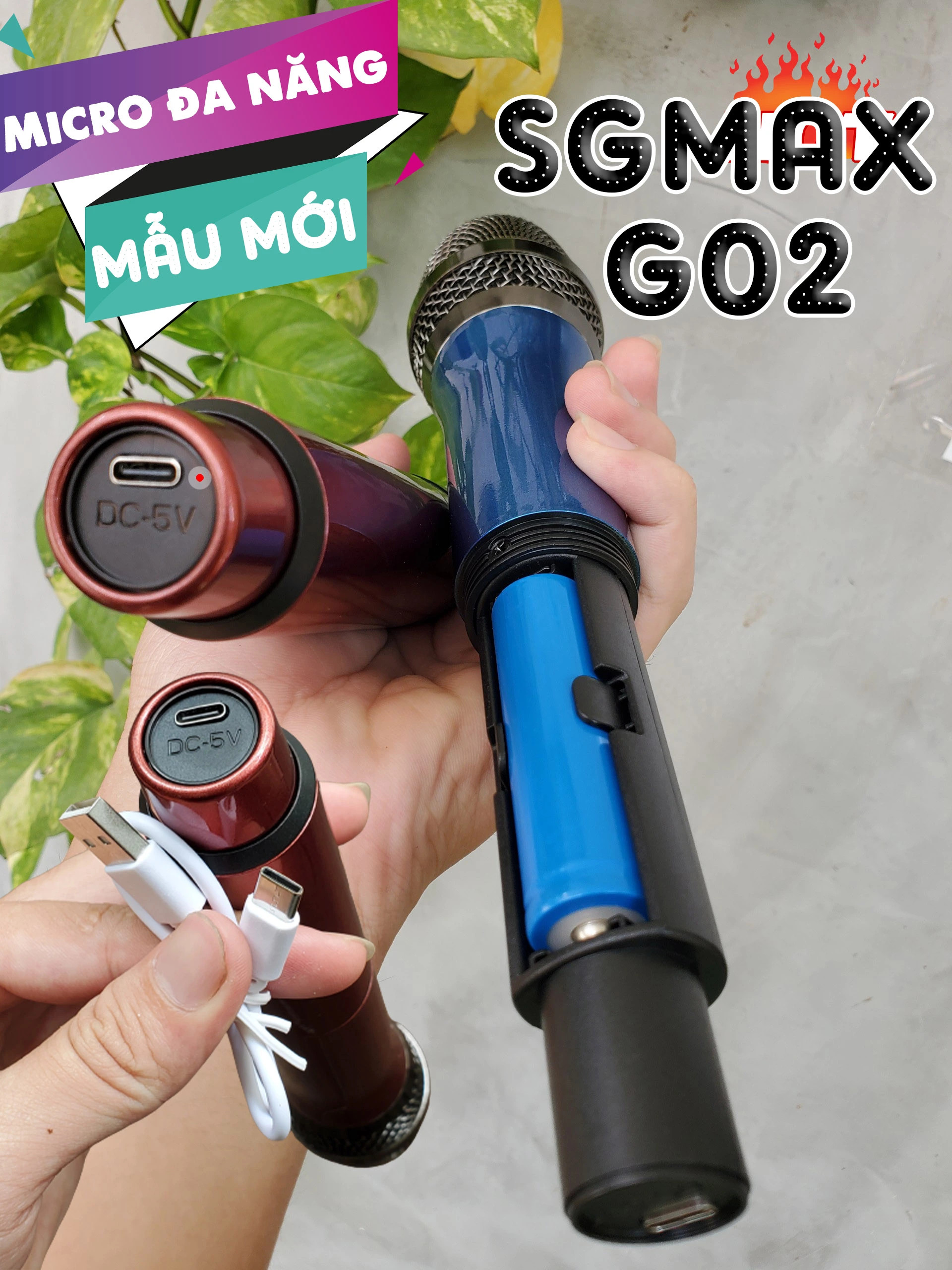 Combo 2 Micro Không Dây karaoke SGMAX G02 Chuyên Dùng Cho loa kéo, amply siêu hay mic dùng pin sạc tiện lợi micro nhẹ hút âm chống hú tốt