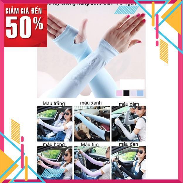 Găng tay chống nắng let's slim bao ống dài tay xỏ ngón đi phượt thể thao vải thun thời trang cho nam nữ