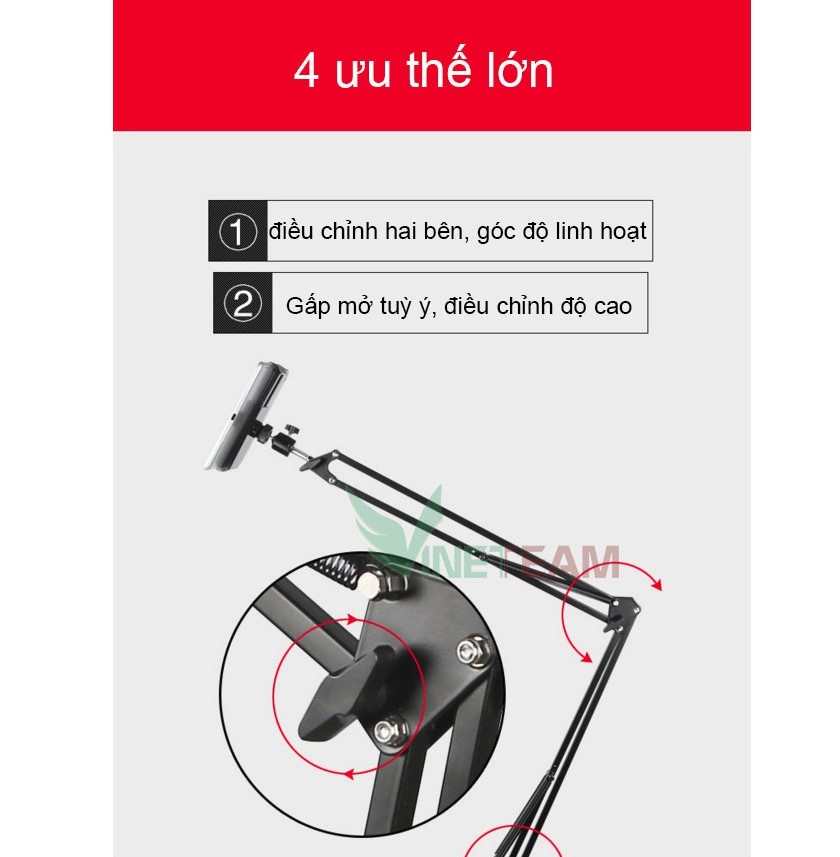 Giá đỡ điện thoại, máy tính bảng, xem phim kẹp đầu giường, kẹp bàn rất tiện dụng - Hàng chính hãng