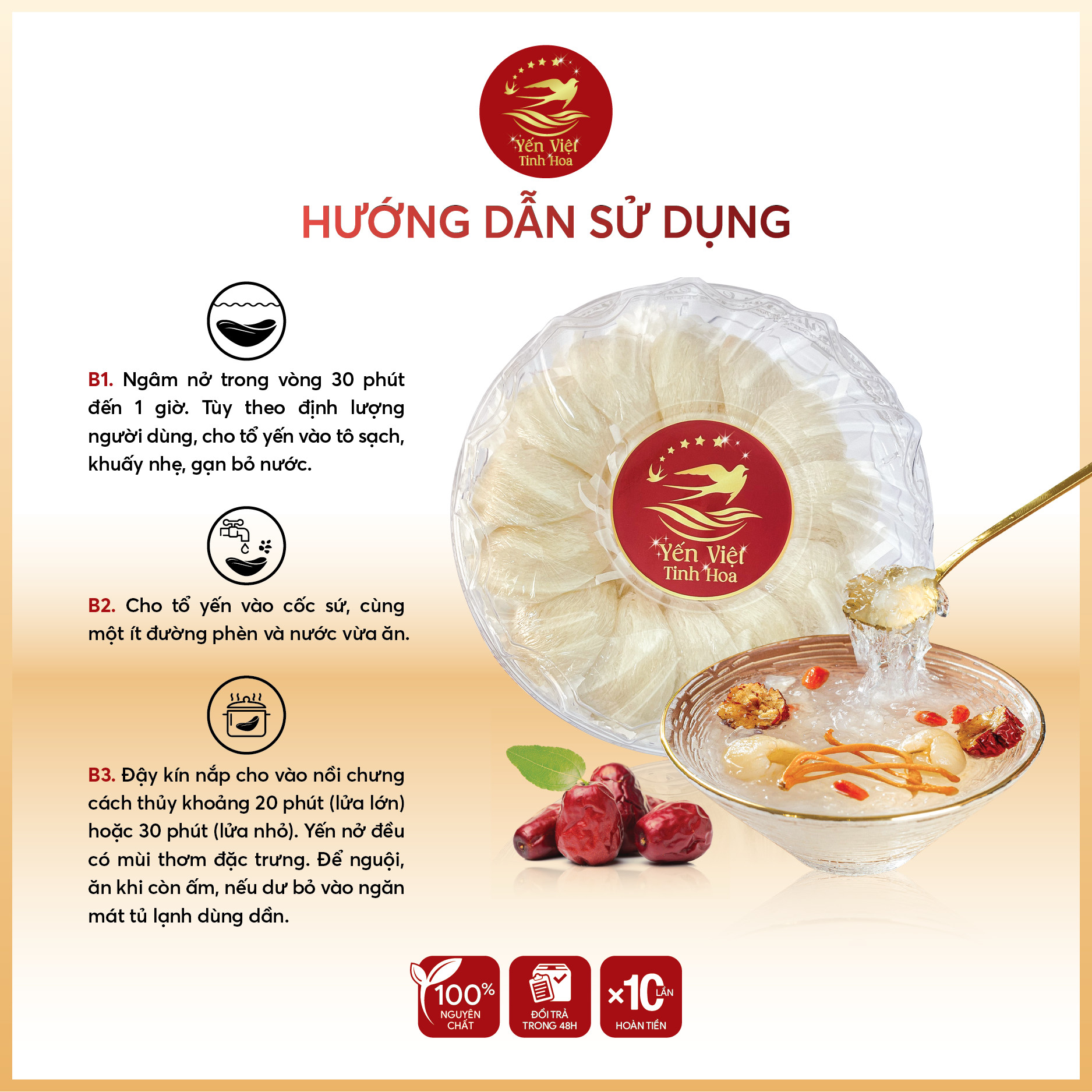 Tổ yến Tinh chế thượng hạng 100 gram Yến Việt Tinh Hoa - Hàng chính hãng