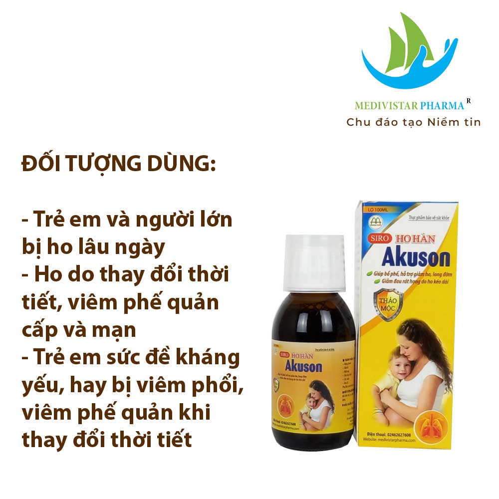 Siro Giảm Ho Cho Bé AKUSON Chiết Xuất Thảo Dược Giúp Long Đờm, Bổ Phế Tăng Cường Sức Đề Kháng An Toàn Cho Bé Và Cả Mẹ Bầu Lọ 100ml