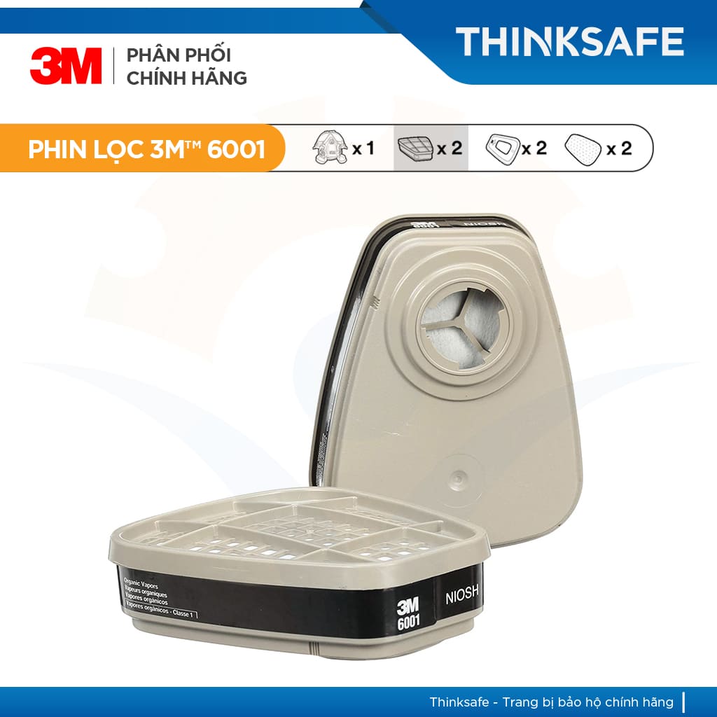 Mặt nạ phòng độc 3M 7502 bộ 7 món sử dụng phin 3M 6001 phun sơn hàn xì - lọc hơi hữu cơ