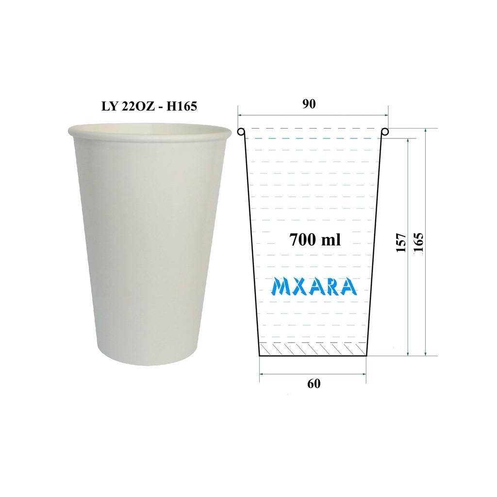 500 Ly giấy 22oz + Nắp trắng trơn