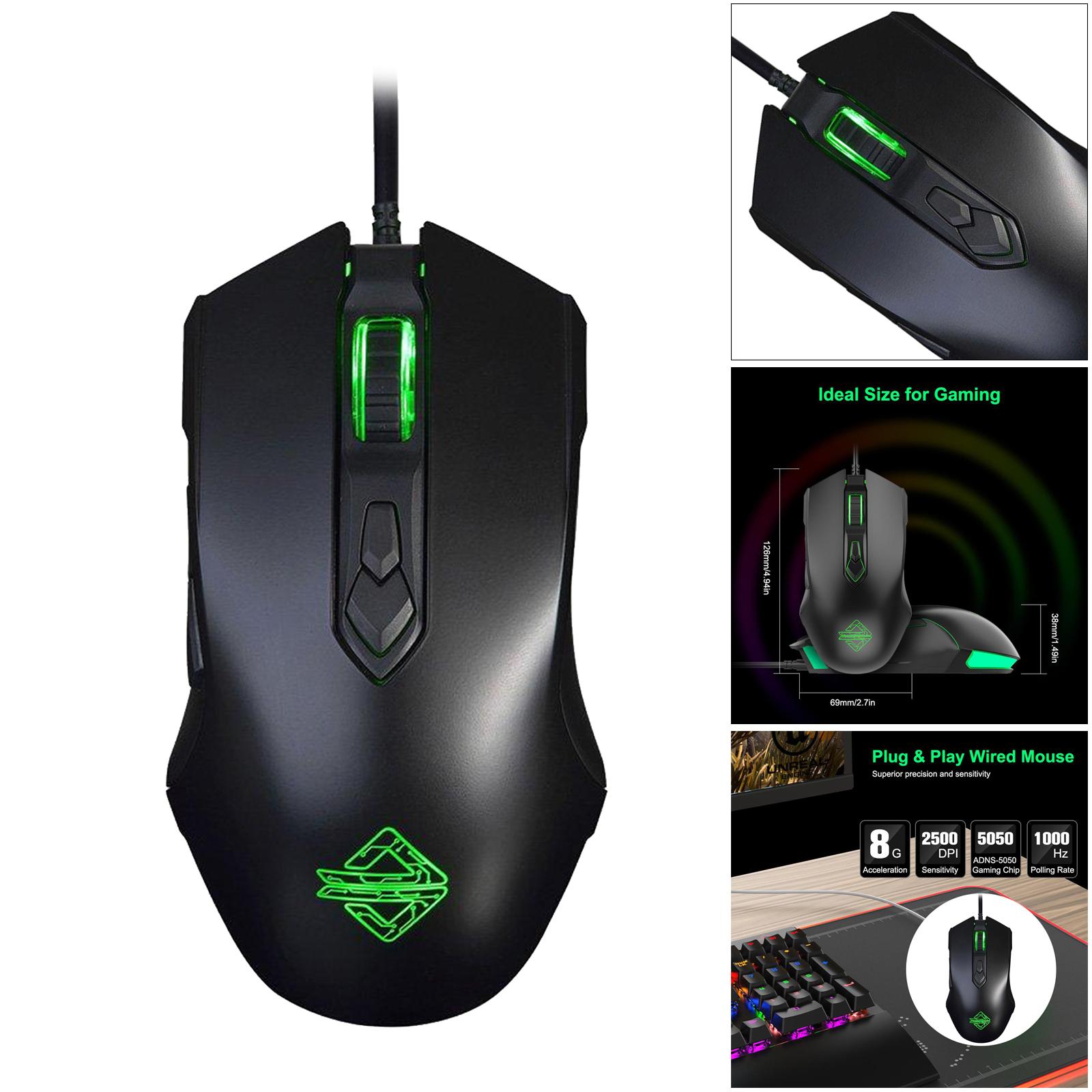 Gaming Wired 2500 DPI Breathing Light Computer Mice Gamer Desktop Laptop PC Mouse 7 Buttons for Windows 7/8/10/XP Linux