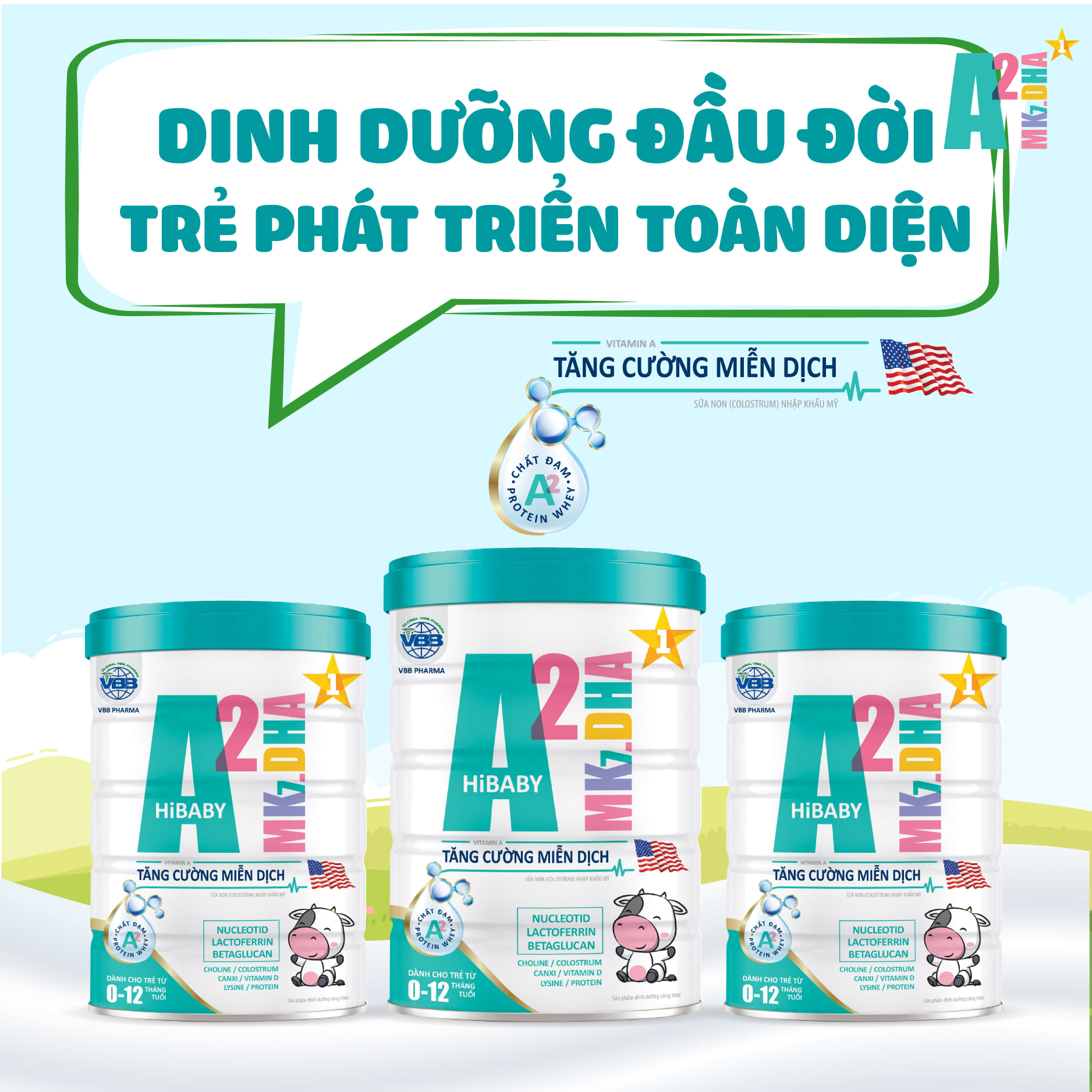 Sữa Bột A2 Mk7.DHA HiBaby- Phát triển toàn diện