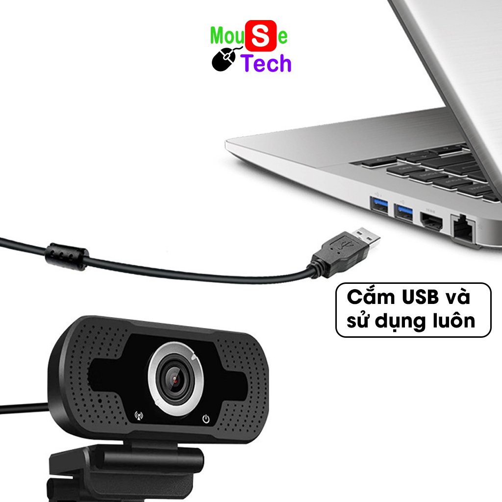 Webcam có mic Full HD 1080P dùng cho máy tính để dạy và học trực tuyến (Tặng lót chuột siêu xinh)