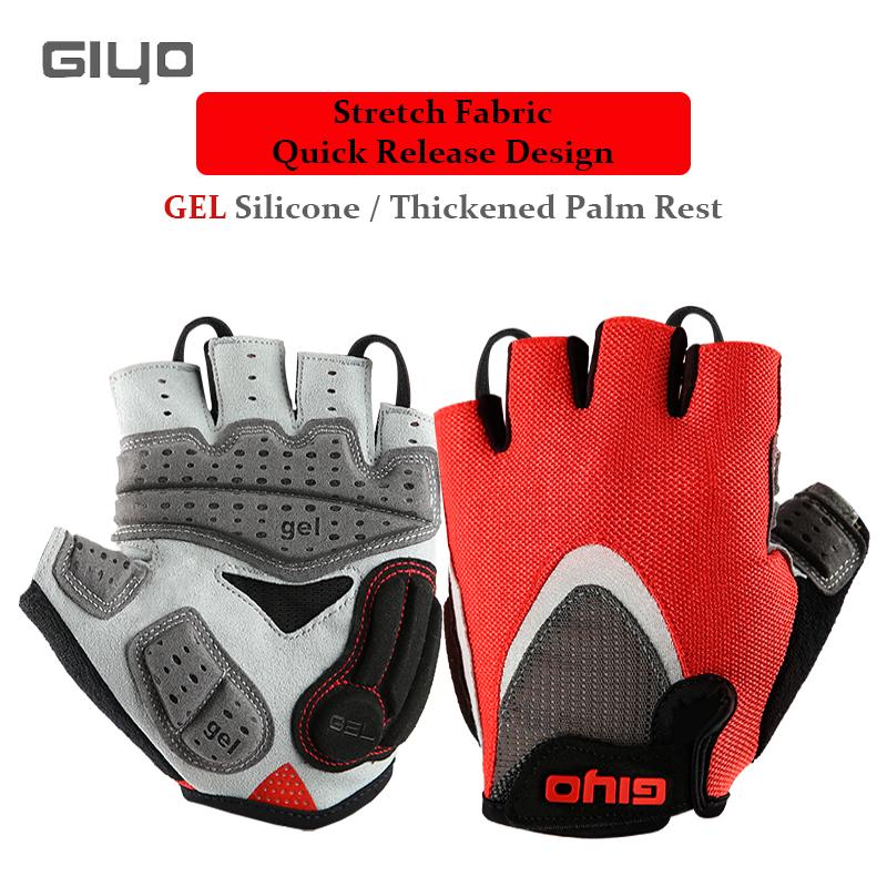Giyo Half Fing Try Cycling Găng tay Gel dày Vải không chống trượt mùa hè Mitch Bike Bike Găng tay không có chống trượt Color: Red Size: XL
