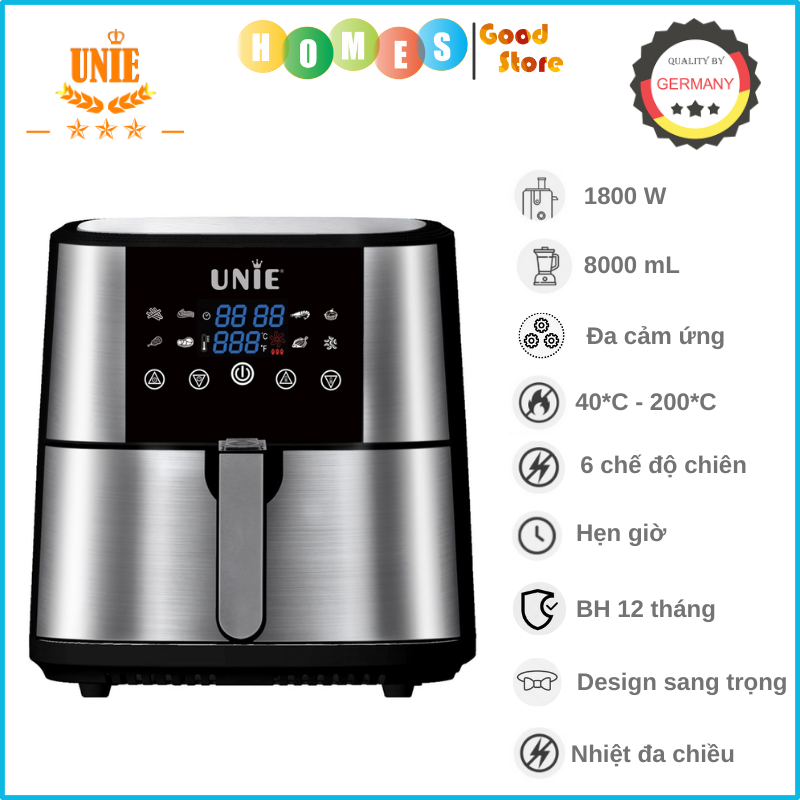 Nồi Chiên Không Dầu Unie UE-800 Tiêu Chuẩn Đức Công Suất 1800W Dung Tích 8L- Hàng Chính Hãng