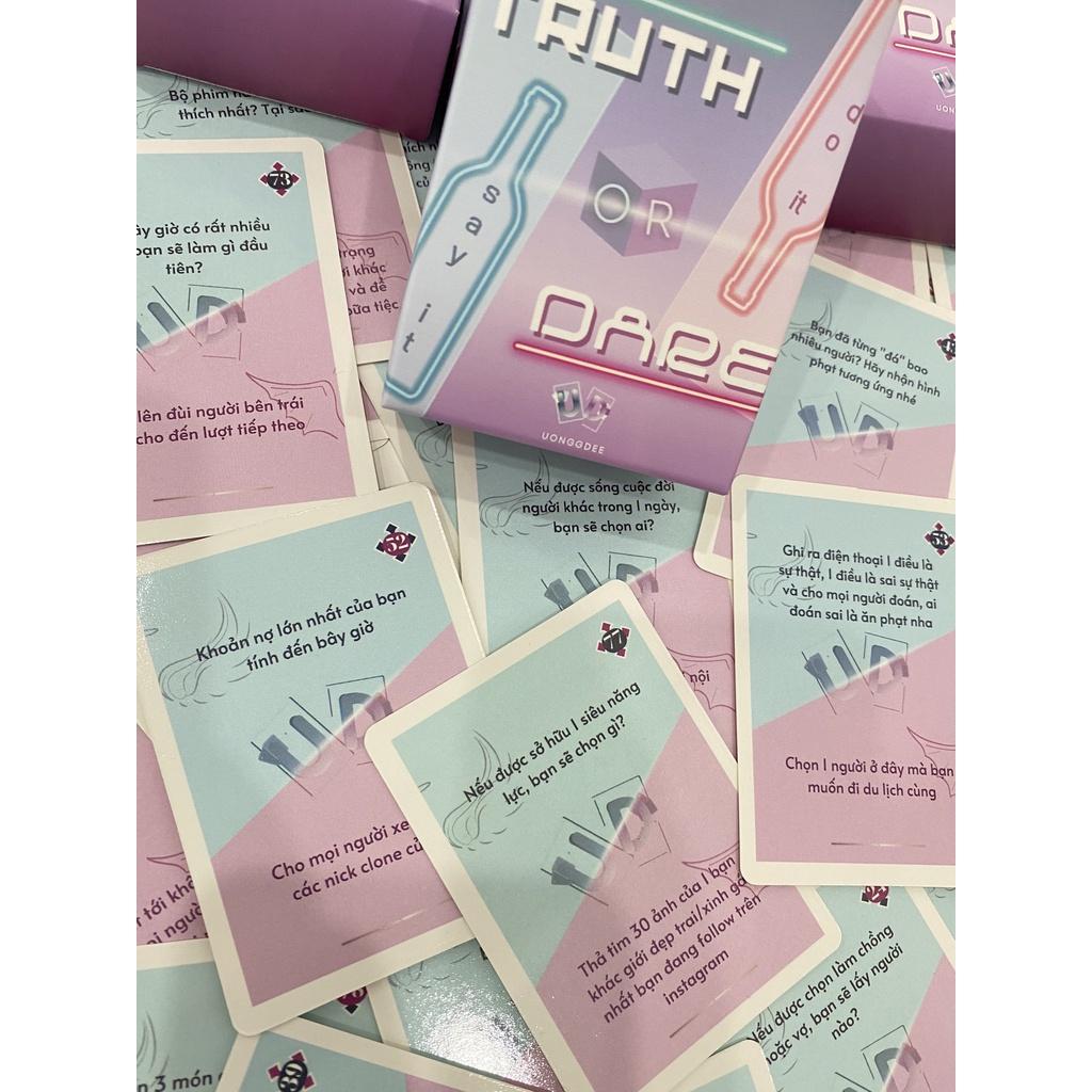 Bộ bài Uống Đê &quot;TRUTH or DARE&quot; &quot;THÁCH hay THẬT&quot; Board Game/Drinking game 80 lá dành cho nhóm bạn, cặp đôi, kèm phụ kiện