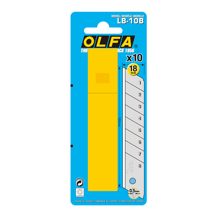 Hộp 10 Lưỡi dao cắt 18mm Nhật Olfa LB-10B hộp 10 lưỡi- Màu bạc