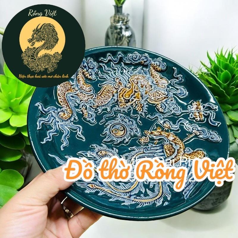 Bộ đồ thờ đắp nổi men xanh RỒNG VIỆT, Hoạ tiết tinh xảo Hàng Kỹ, Đồ Thờ Bát Tràng chính hãƞg