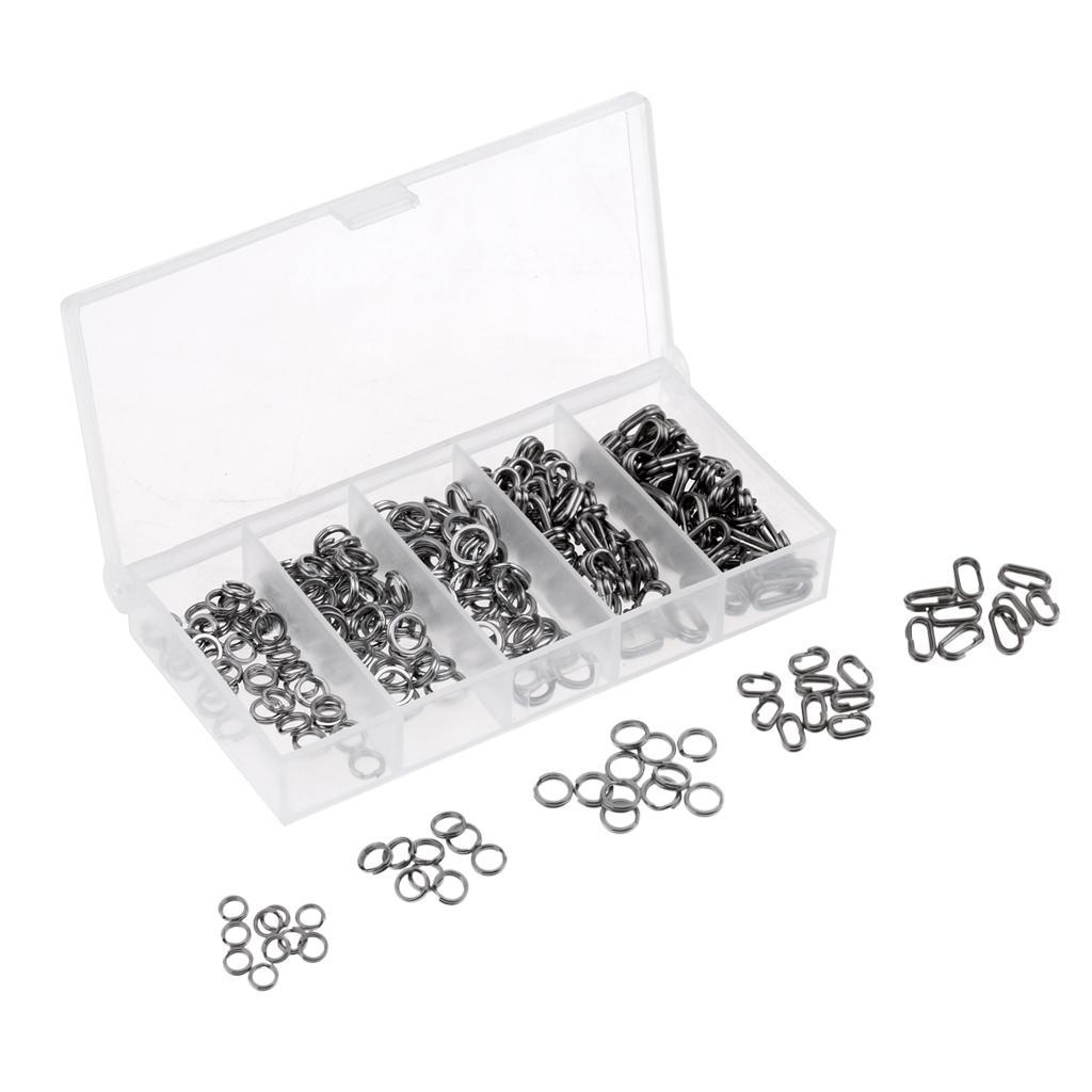 200pcs Stainless Steel Round & Oval Split Rings Assorted Fishing Tackle Lure Line Connector