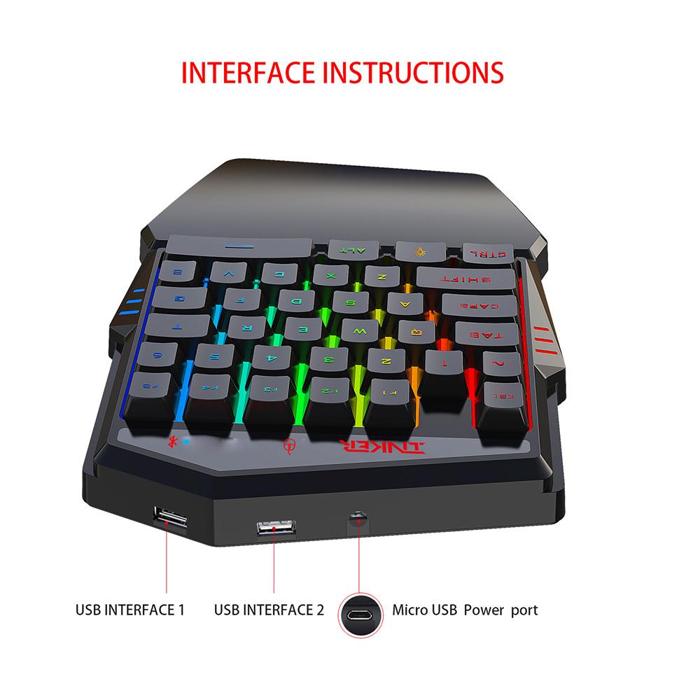 HXSJ K99 Ergonomic Keyboard and Mouse Combo One-handed Game Keyboard Mouse Set 35 Keys BT4.2 Wireless Keyboard + Wired