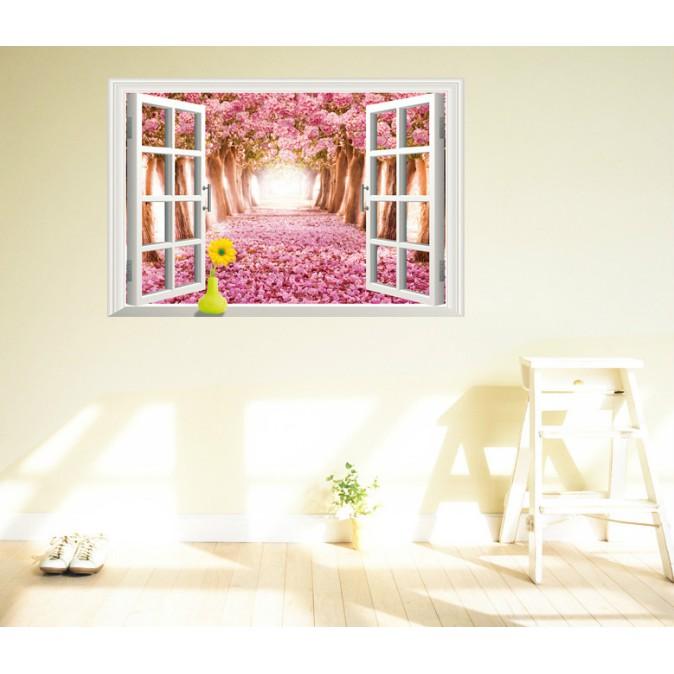 Decal trang trí khung cửa sổ Rừng Cây Anh Đào lớn