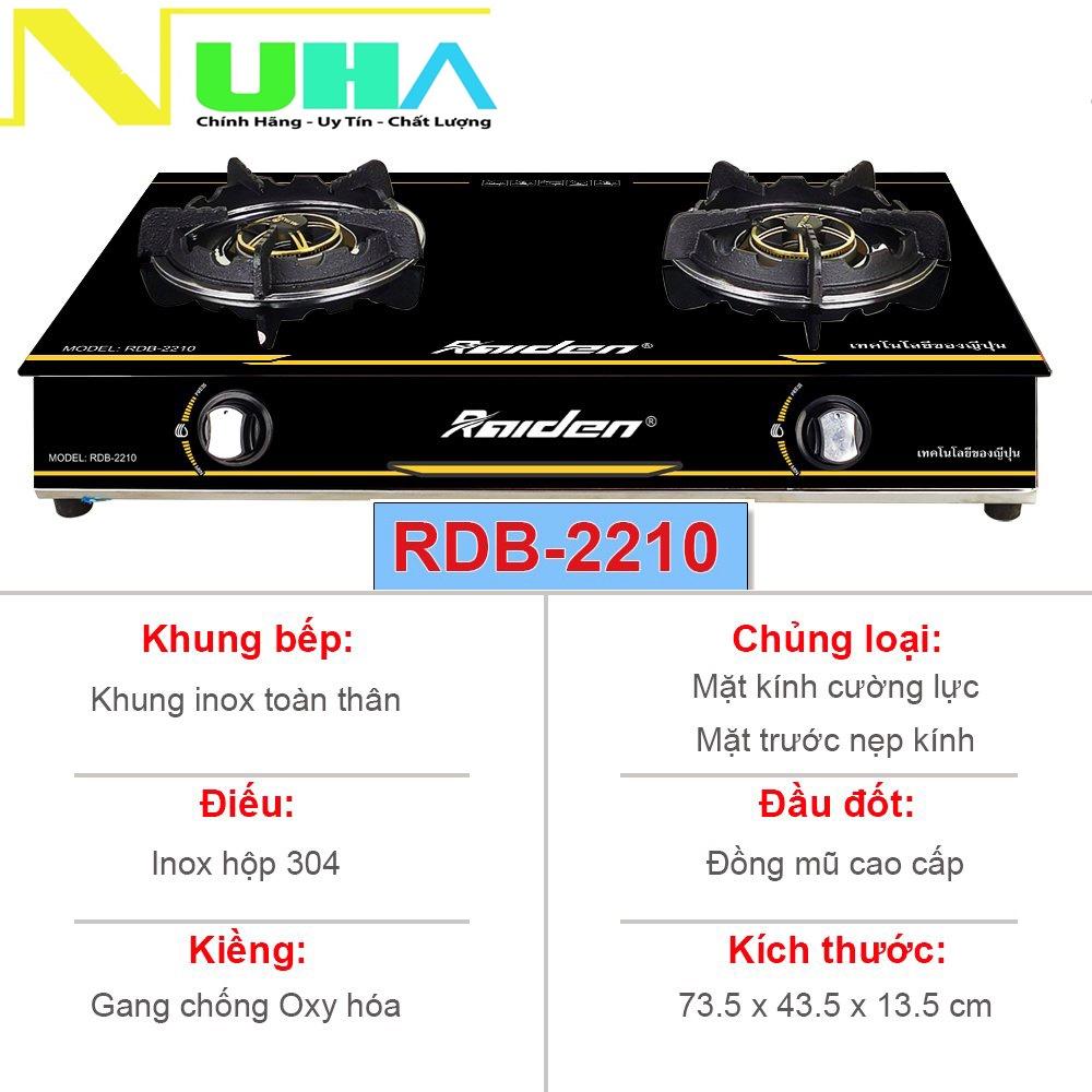 Bếp ga đôi kiếng cường lực Raiden RDB2210, đầu đốt đồng mũ coa cấp, kiềng gang-Hàng chính hãng