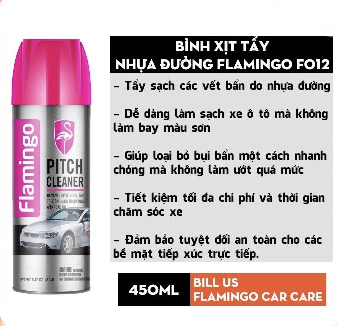 Bình Xịt Tẩy Nhựa Đường, Băng Keo dùng cho ô tô xe hơi Flamingo F012 450ml