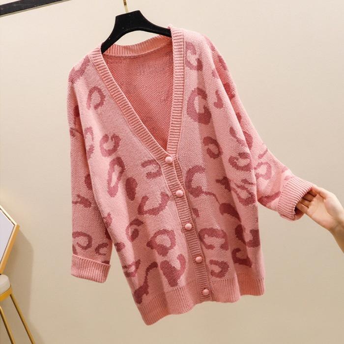 Áo len cardigan nữ dệt kim form rộng cổ V Họa Tiết Báo phong cách Hàn Quốc Hàng Quảng Châu Chất Đẹp H-1