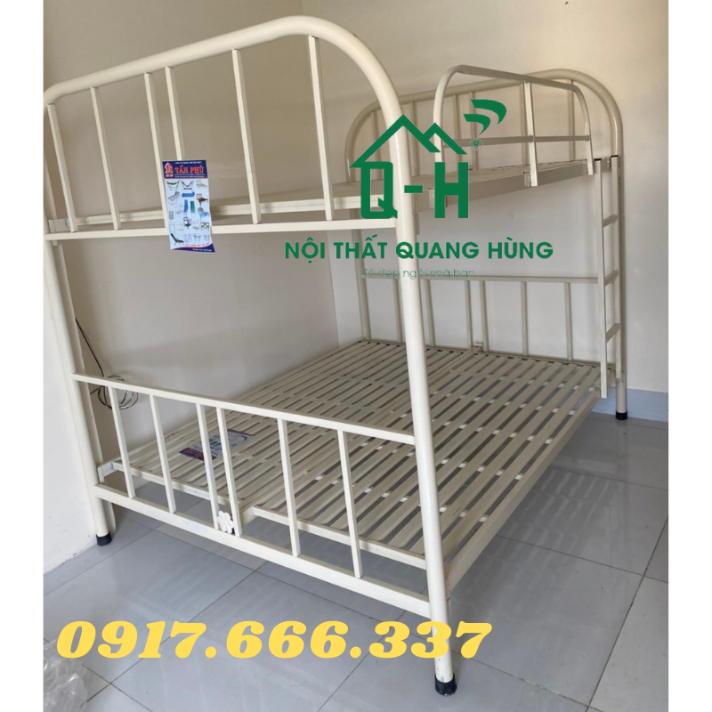 GIƯỜNG TẦNG SẮT ÓNG TRÒN 1M4X1M4 MÀU KEM DÀNH CHO GIA ĐÌNH