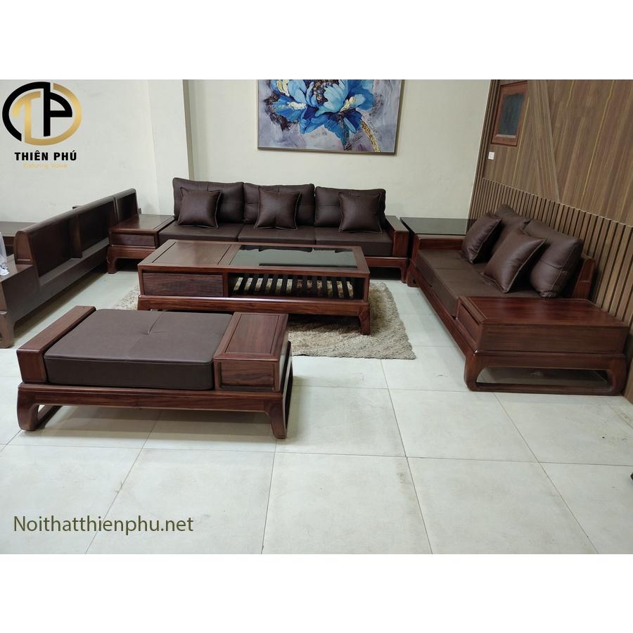 Hàng Kỹ - Sofa Gỗ Hương Xám Chữ U TP235 Tặng Kèm Gối, Kính Hàng Cao Cấp