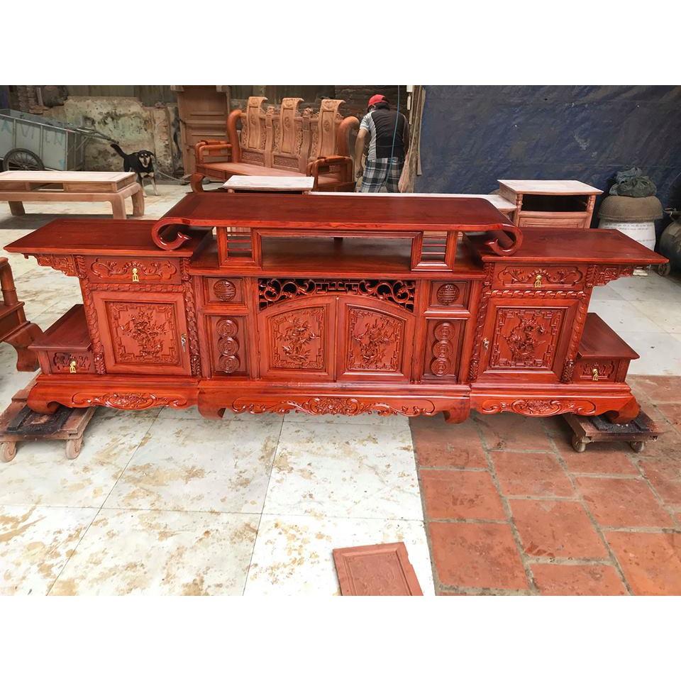 Kệ tivi hàm ếch gỗ hương đá vip khuân 4 ván 2