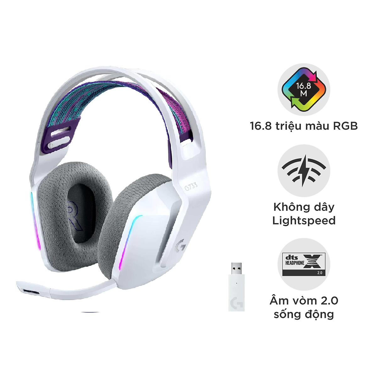 Tai Nghe Không Dây Gaming Logitech G733 Lightspeed RGB - Hàng Chính Hãng