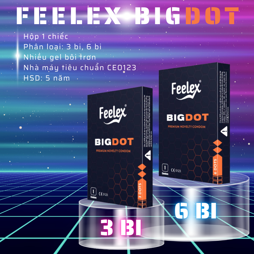 Bao cao su Feelex Bigdot gân gai bi lớn 3, 6 Bi nhiều gel bôi trơn, Hộp 1 bcs