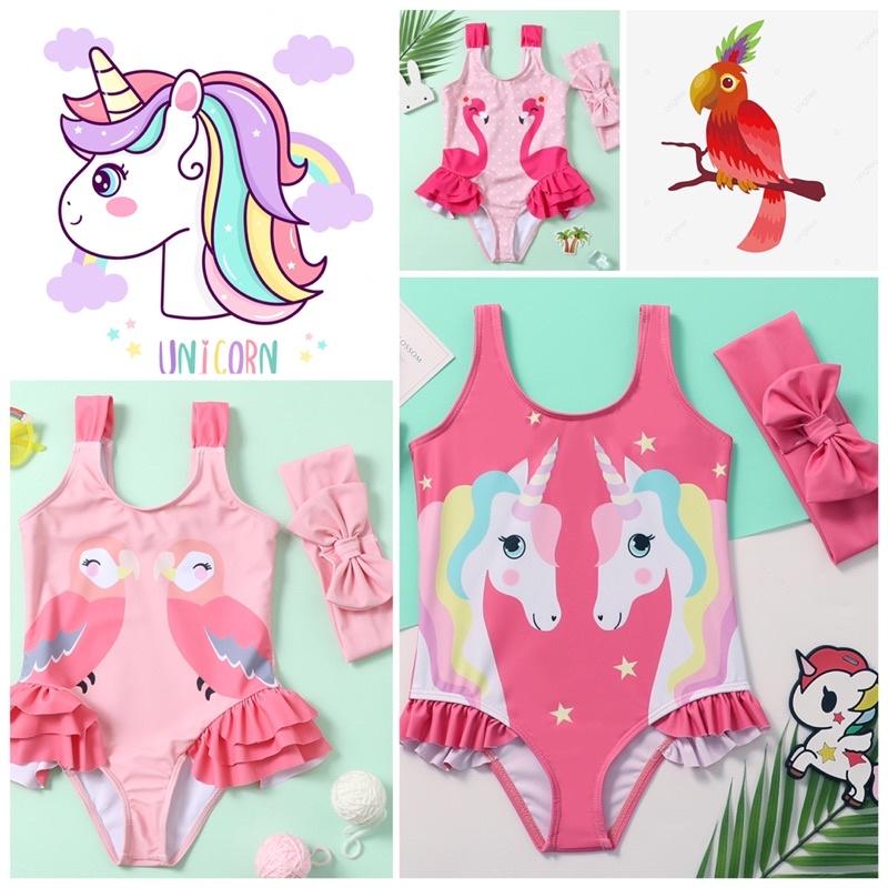 Bộ đồ bơi liền bé gái in hình pony/ hồng hạc/ vẹt hồng xinh xắn