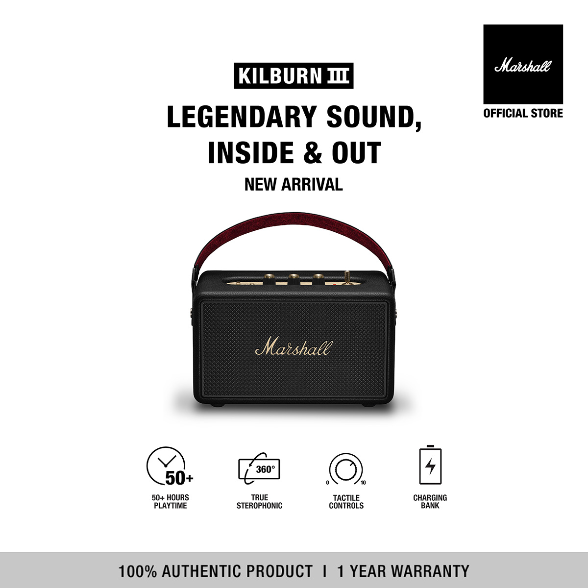 Loa Marshall KILBURN III Di Động - 50 hours battery life - Hàng chính hãng