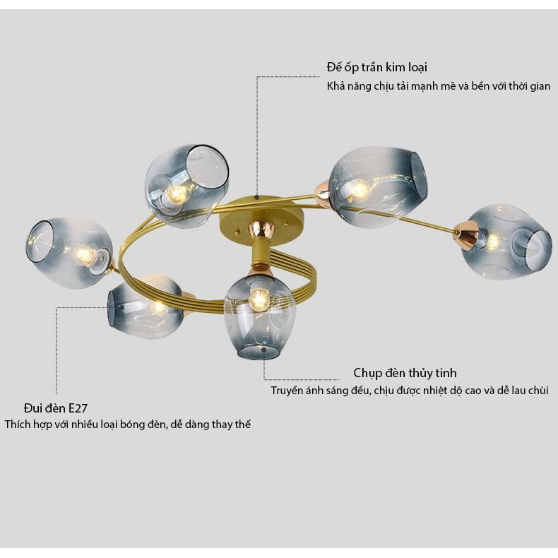 Đèn trần 6 bóng kiểu dáng sang trọng trang trí nội thất - kèm bóng LED chuyên dụng