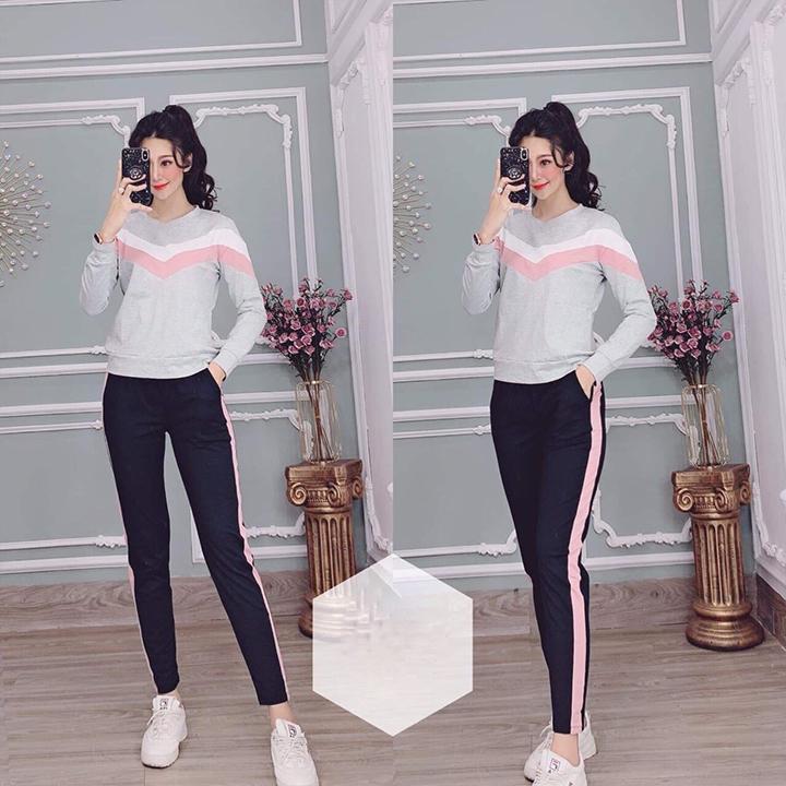 Đồ bộ thu đông mặc nhà viền chữ V cực xinh-THUDONG
