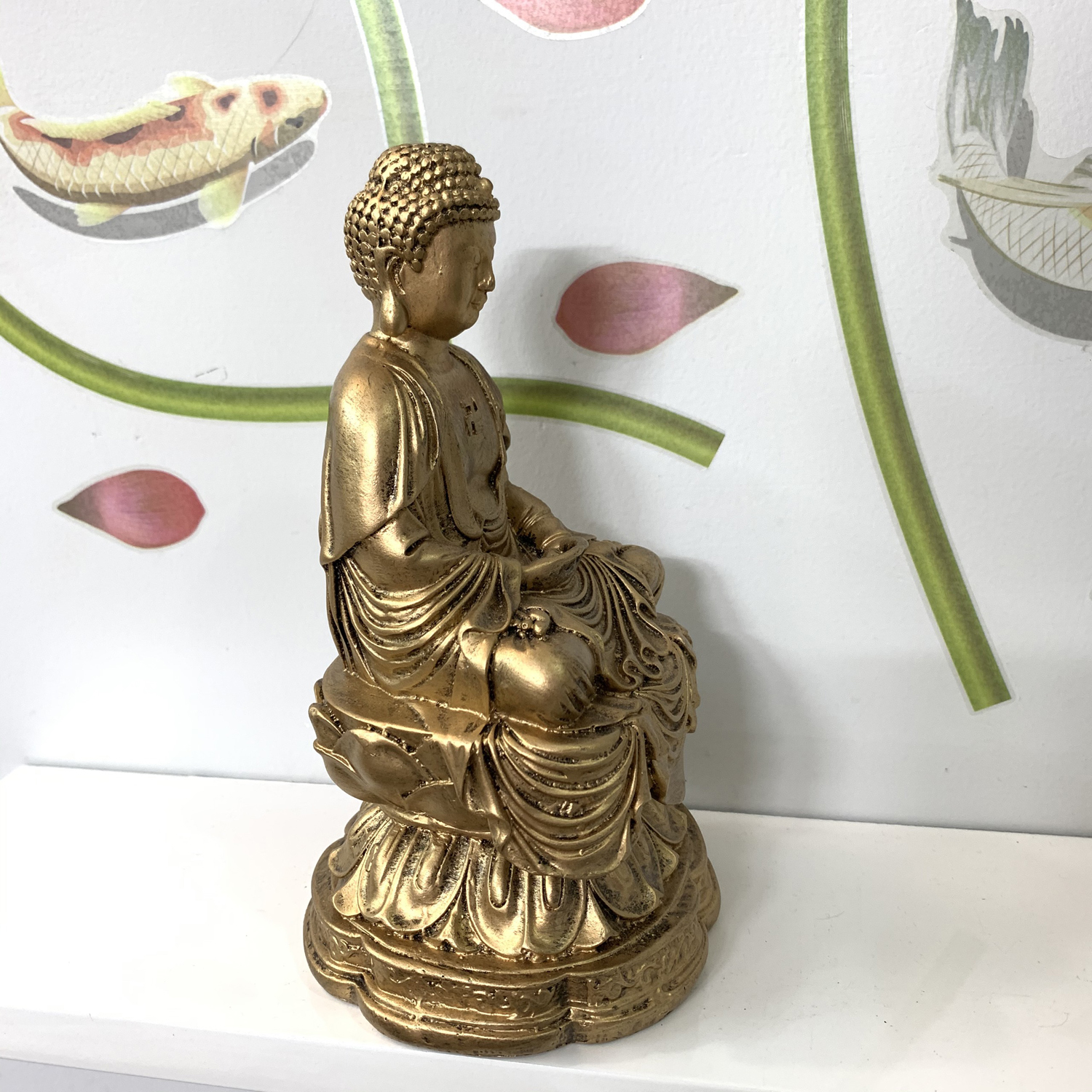 Tượng đá trang trí Phật Thích Ca thiền định - Cao 20cm - Màu nhũ vàng