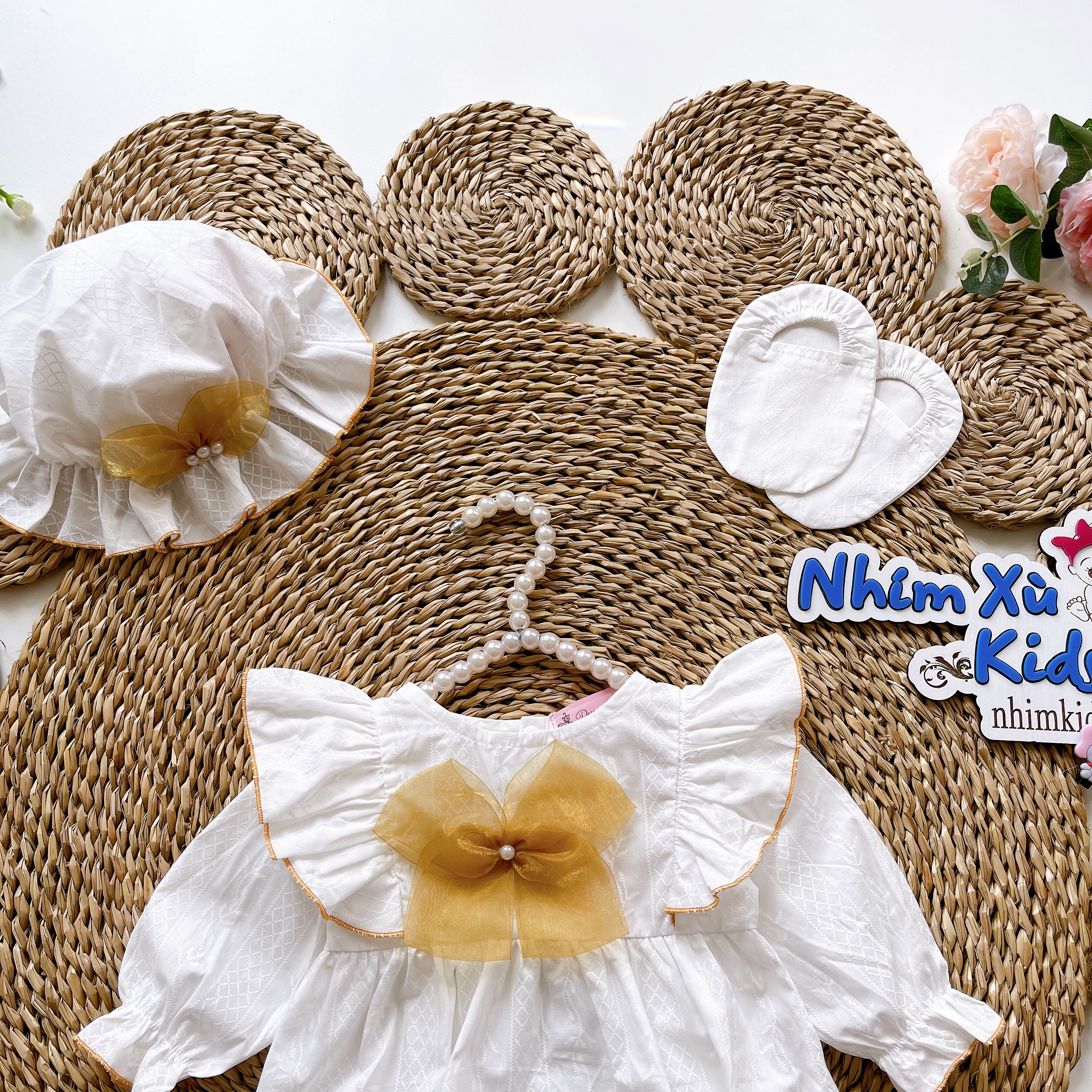 Bodysuit Nơ Handmade Bé Gái 3 Đến 12kg, Áo Liền Quần Bé Gái Chất Thô Nhật [A406