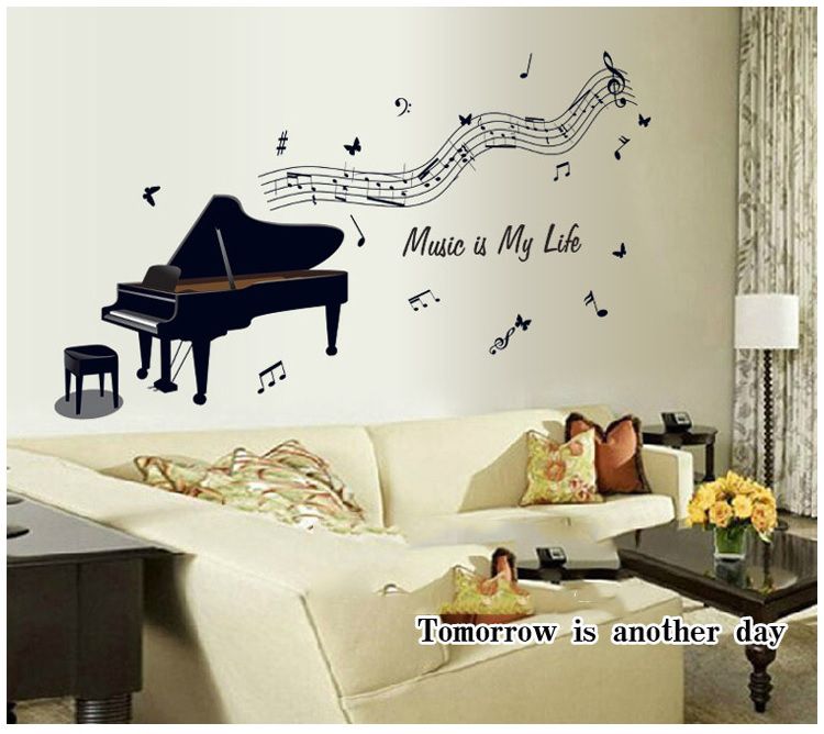 Decal dán tường Âm nhạc Piano và Guitar AmyShop - 2 bộ