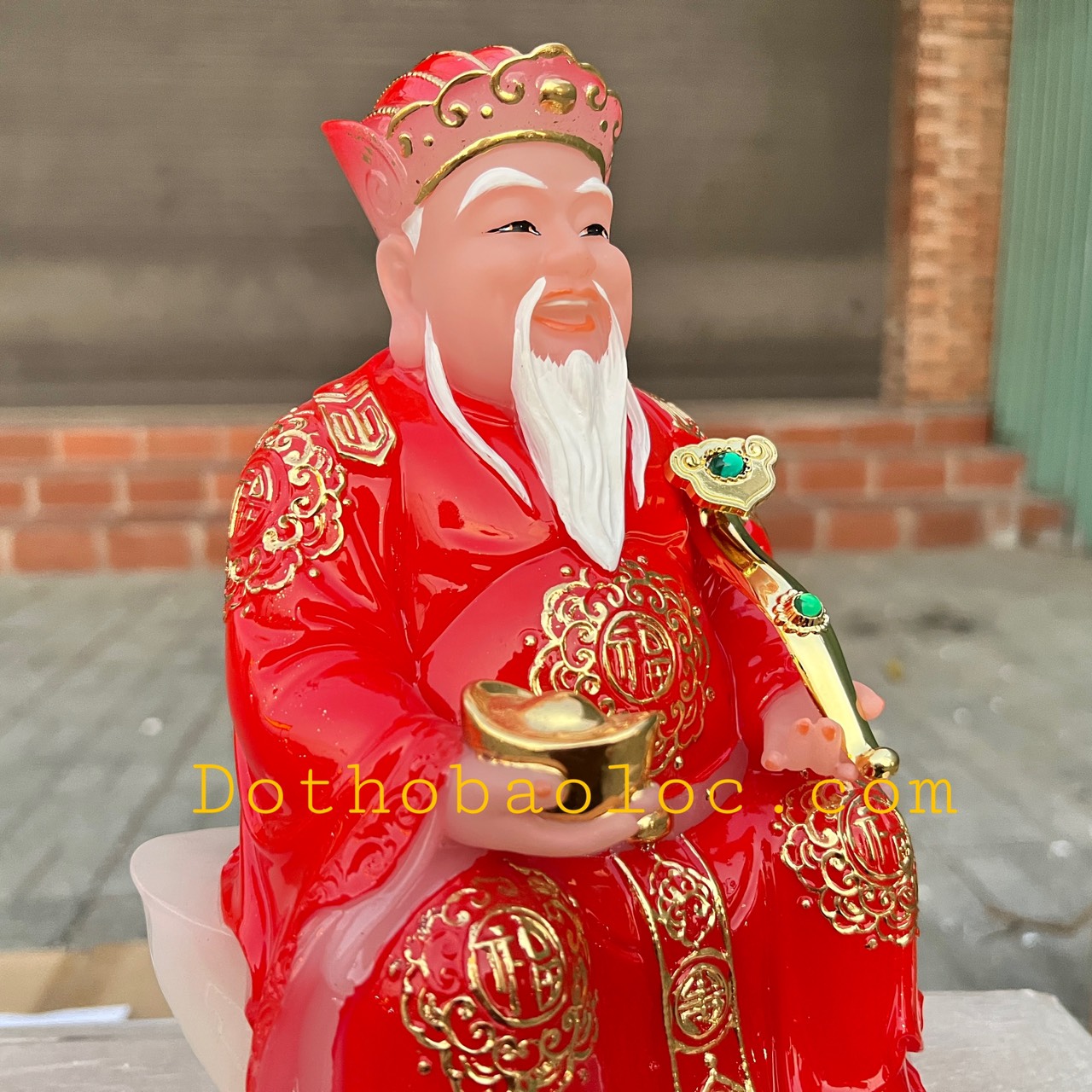 Tượng Thần tài Thổ Địa đế đá nhập khẩu cao cấp cao 25 cm – Đỏ