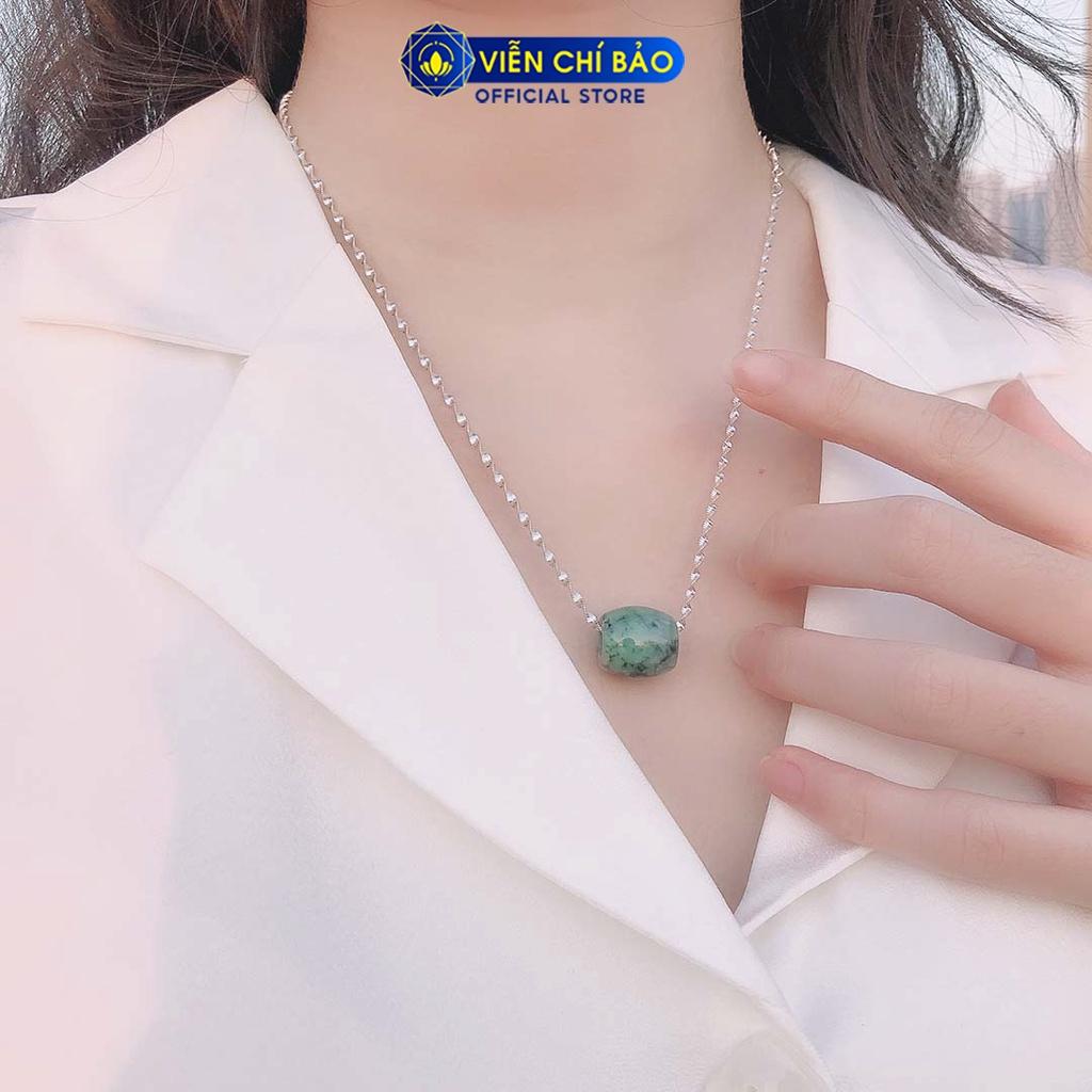 Dây chuyền bạc nữ S925 mặt Lu thống xanh lá cẩm thạch thời trang phụ kiện trang sức nữ Viễn Chí Bảo M200318 D400098