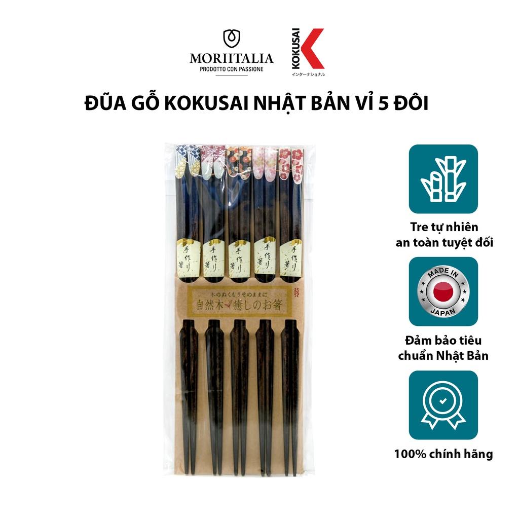 Vỉ 5 đôi đũa tre Kokusai Nhật Bản an toàn, chất liệu tre tự nhiên 20 x 10 x 3 cm NDCK-21B