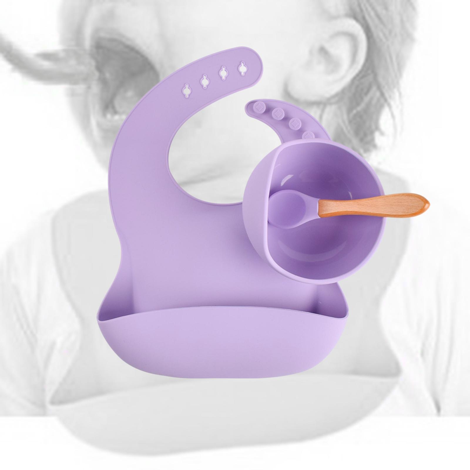 3x Baby Feeding Supplies with Spoons,Silicone Bib and Baby Bowl Silicone