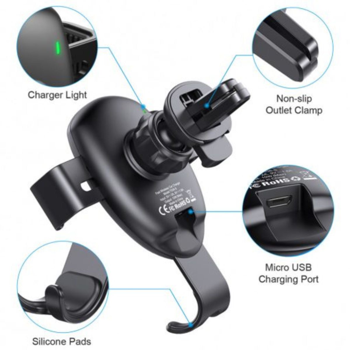 Bộ giá đỡ điện thoại Choetech T536 tích hợp sạc không dây dùng kẹp khe gió hoặc dán taplo trên ô tô (hàng chính hãng)