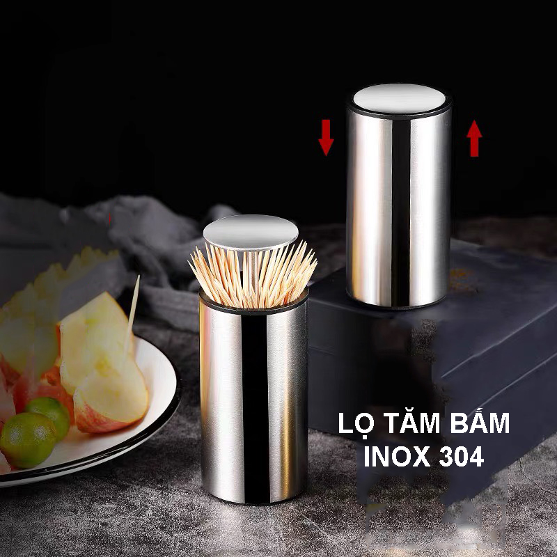 Lọ Đựng Tăm Cao Cấp Inox 304 Thông Minh Có Nút Bấm Tự Động